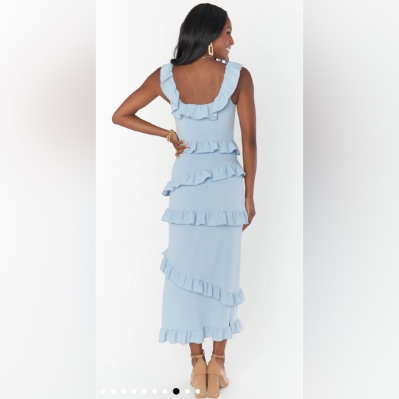 Show Me Your MuMu NWOT Greta Dress in Steel Blue Stretch - Picture 5 of 16